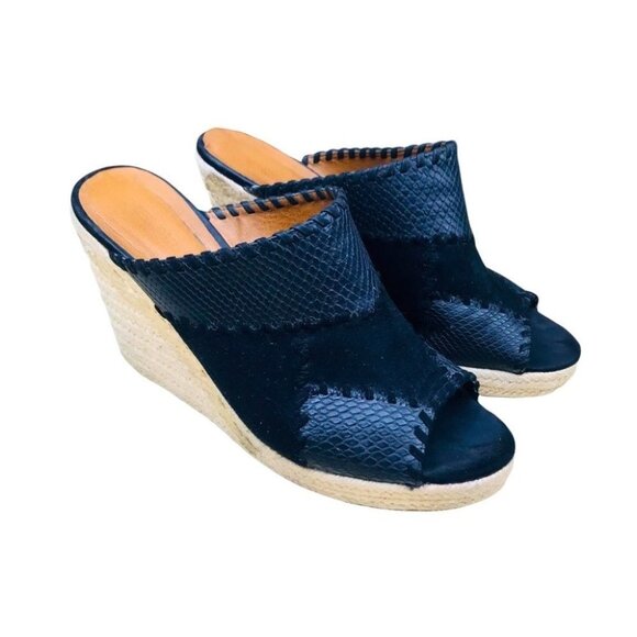 Crown Vintage Black Wedge Espadrille open toe Sandals Women size  9M - Picture 1 of 14
